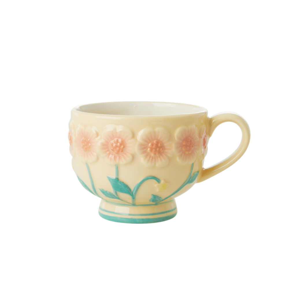 Ceramic Mug with Embossed Creme Flower Design Rice DK